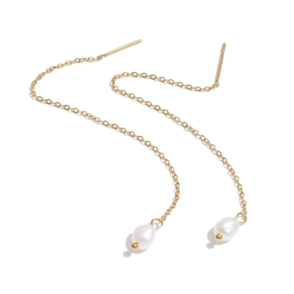 Pearl-Style Drop Chain Earrings