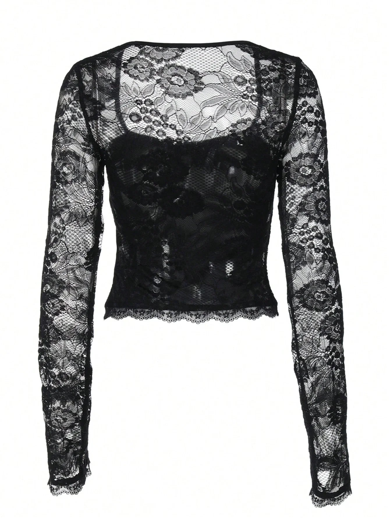 Lace-Trim Square-Neck Flare-Sleeve Top