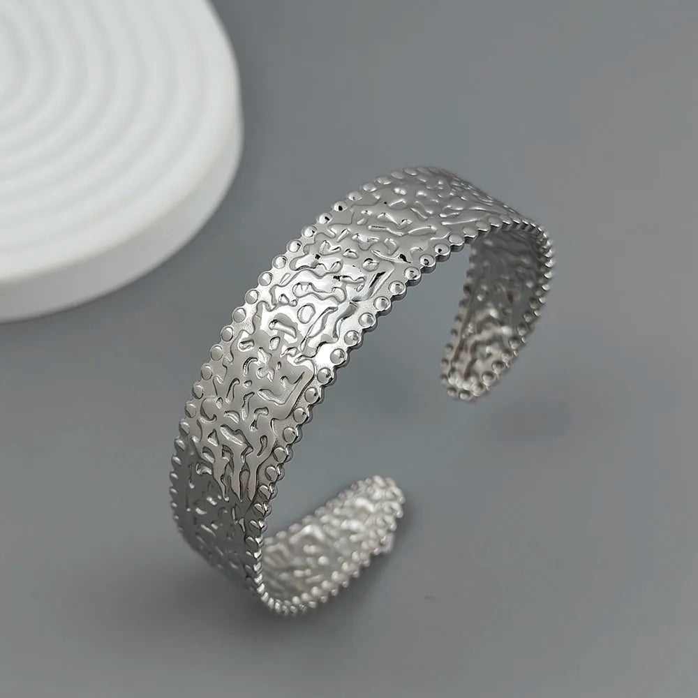 Hammered Beaded-Edge Open Cuff Bangle
