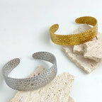 Hammered Beaded-Edge Open Cuff Bangle