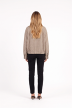 Brown gingham stand-collar cropped shacket — back