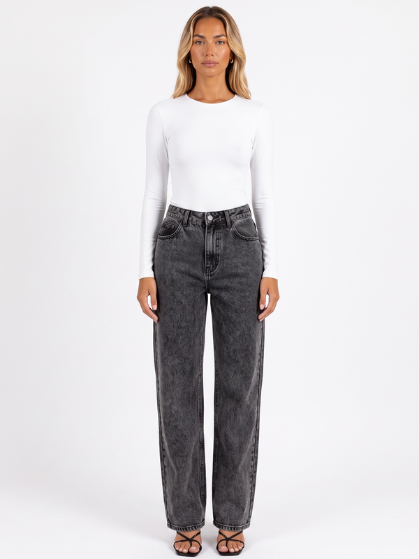 Charcoal Wash Wide Straight-Leg Jeans