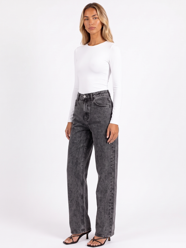 Charcoal Wash Wide Straight-Leg Jeans