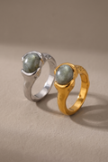 DropIQ hammered grey stone ring in gold and silver