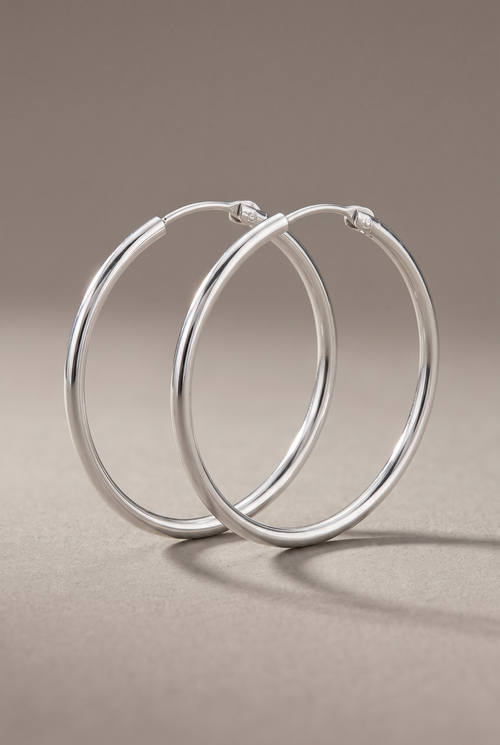 DropIQ thin 30 mm silver-tone hoop earrings