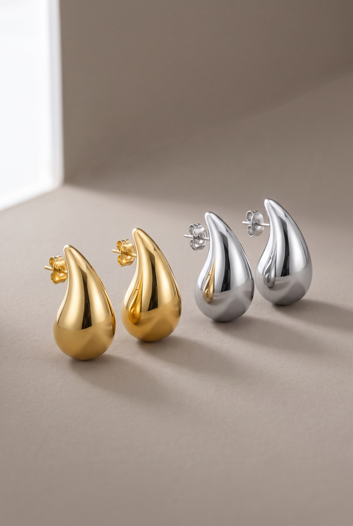 DropIQ small chunky teardrop drop studs in gold and silver