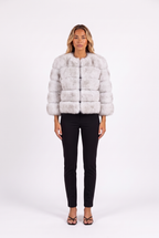 Fox colour with tip cropped faux fur jacket with three-quarter sleeves — front